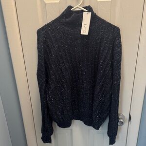 Molly Bracken Navy Sparkle Turtleneck Sweater